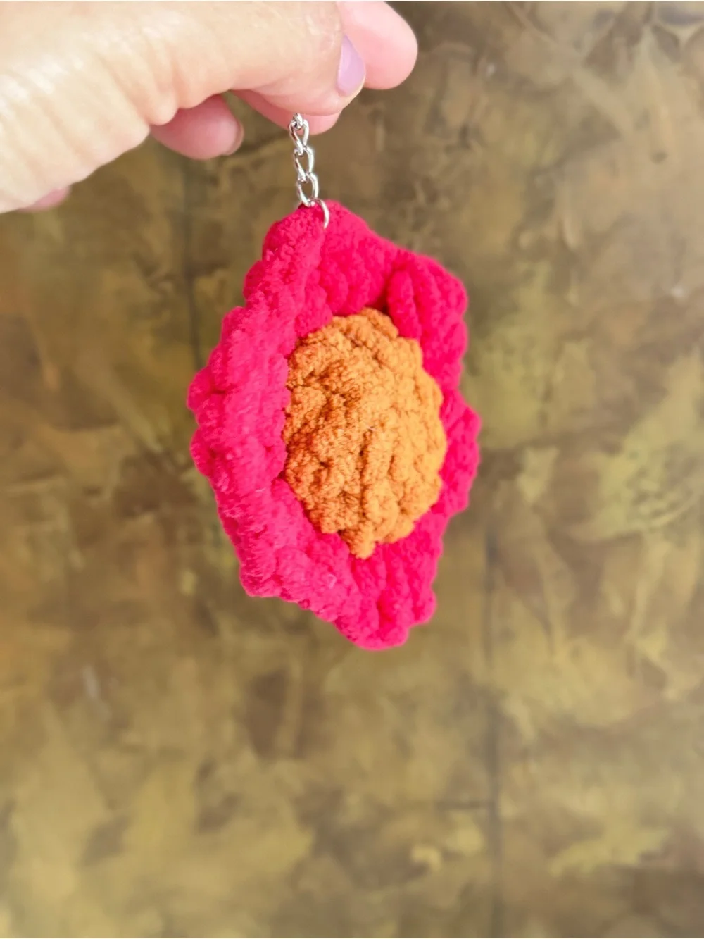 Handmade Pink & Brown Floral Keychain - Women Accessories